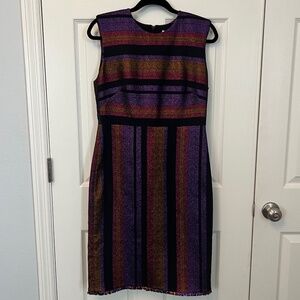 Diane Von Furstenberg NWT Metallic Stripe Sleeveless Sheath Dress Size 10
